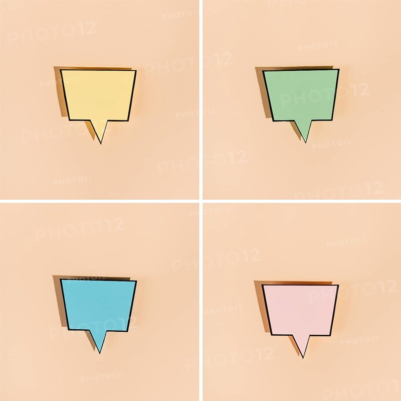 Collection empty speech bubbles beige background