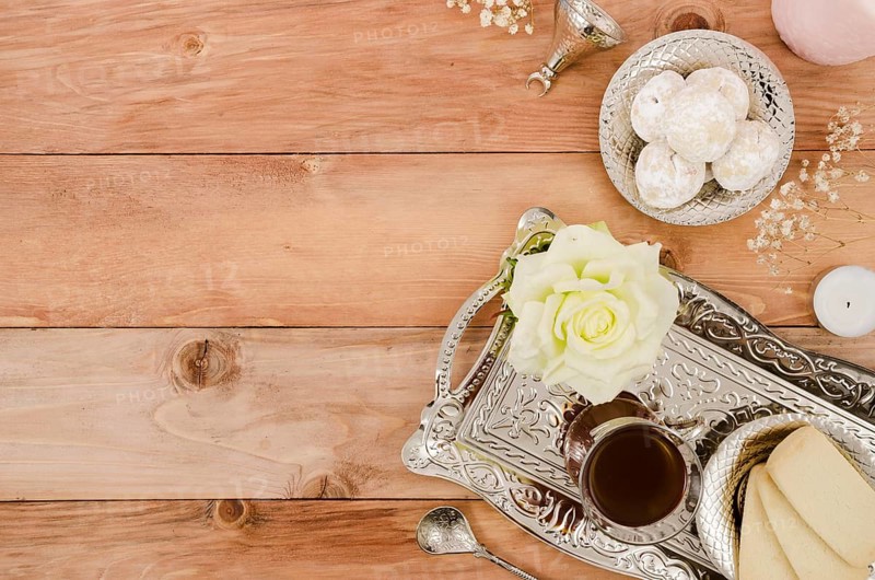 Arabic pastries wooden background