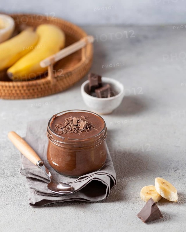High angle chocolate banana pudding