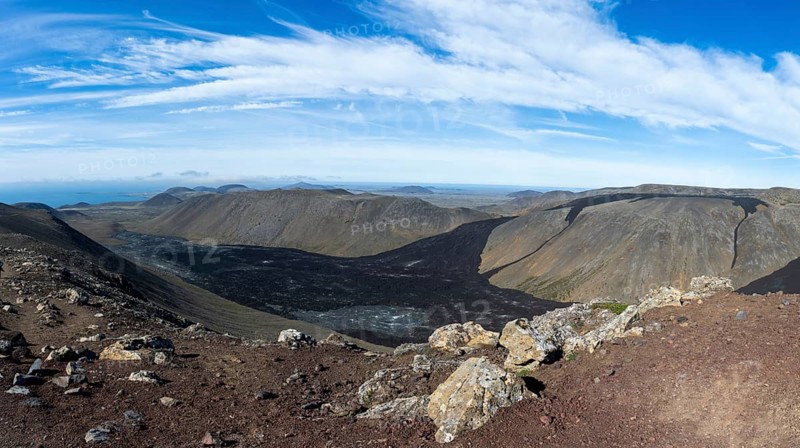 Fagradalsfjall volcano and cooled lava