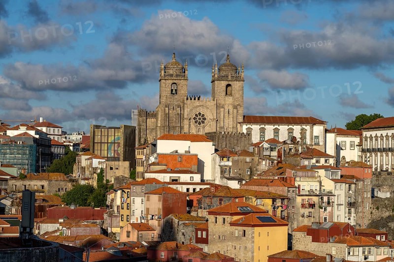 View from the Miradouro da Vitoria of the old town with the Se Cathedral in Porto