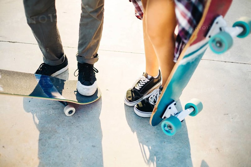 Modern skaters legs with skateboards