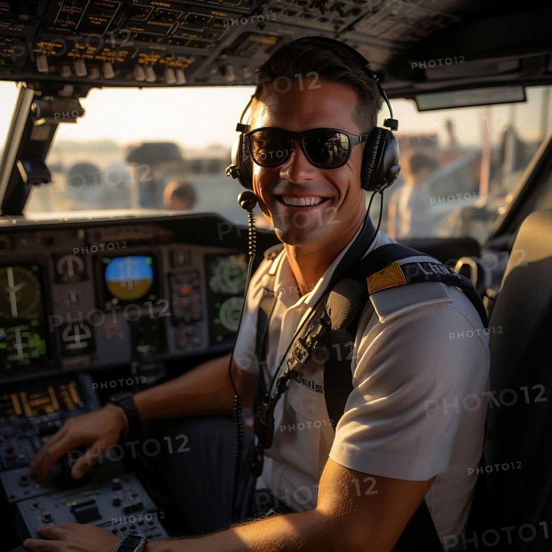 Proud pilots sit in the cockpit of their plane