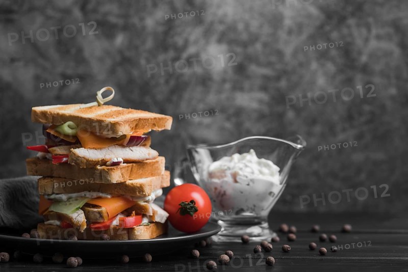 Plate with toast sandwiches table