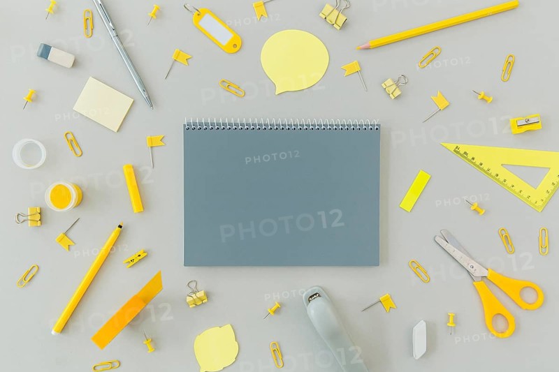 Top view stationery supplies table