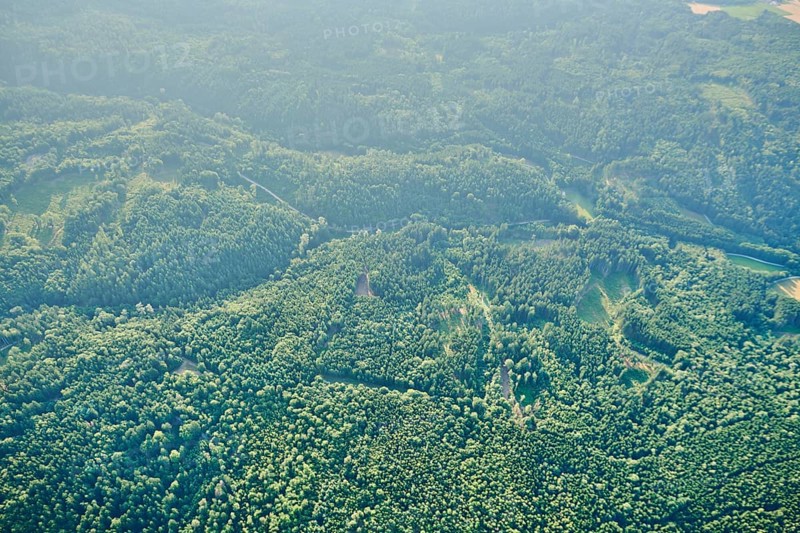 Aerial view over the forests near Woerth an der Donau