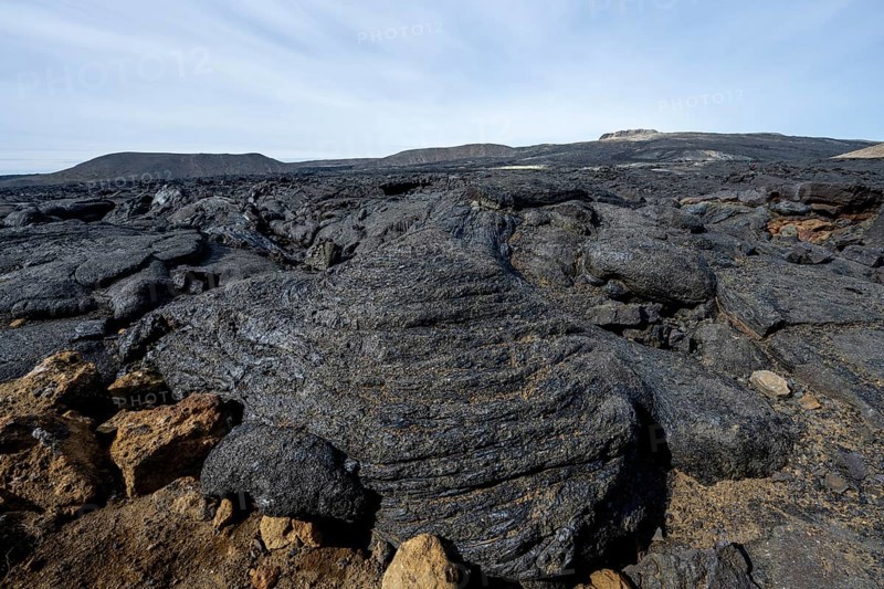 Fagradalsfjall volcano and cooled lava