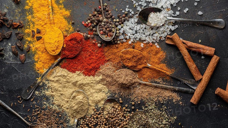 Flat lay delicious indian condiments