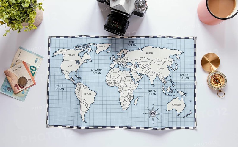 Tourism items assortment top view