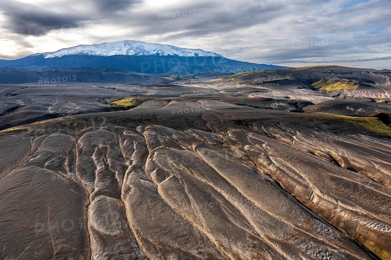 Landscape around snow-covered volcano Hekla