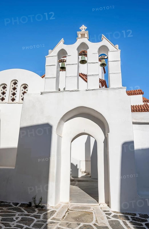Archway with bells of the Chapel of Agios Antonios and Greek Orthodox Church of Metamorfosi Sotiros