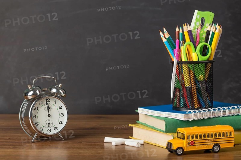 Education day arrangement table with clock