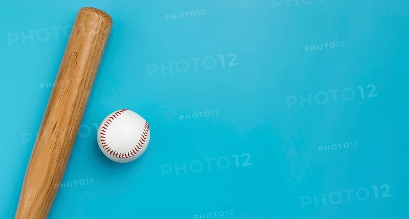Top view baseball with bat copy space