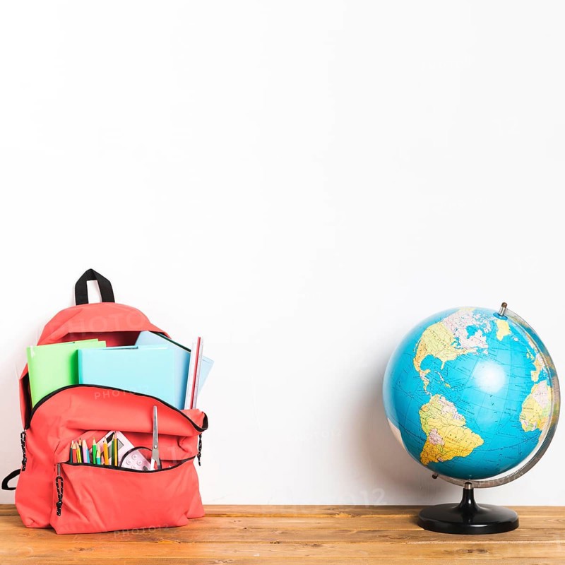School bag with globe table