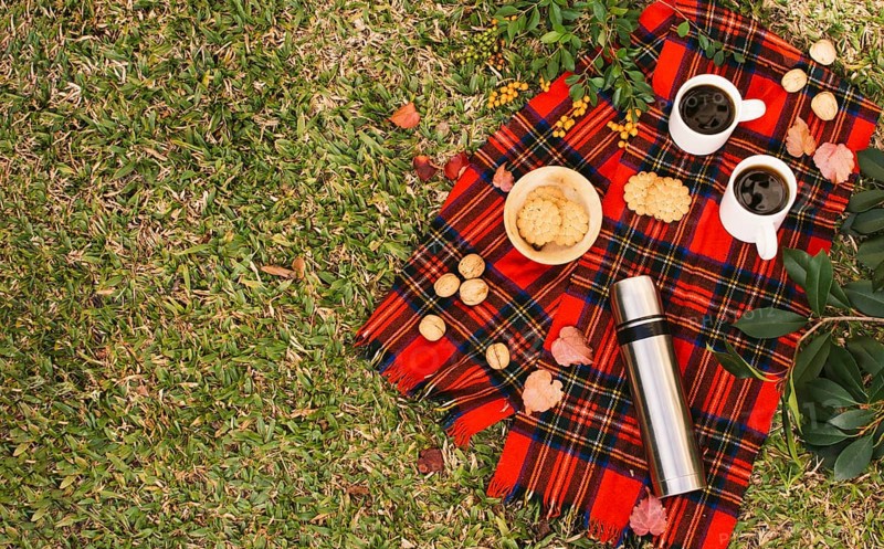 Top view minimalist picnic with copy space