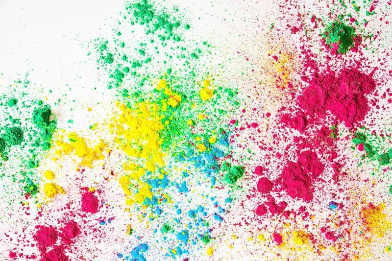 Overhead view holi powder white background