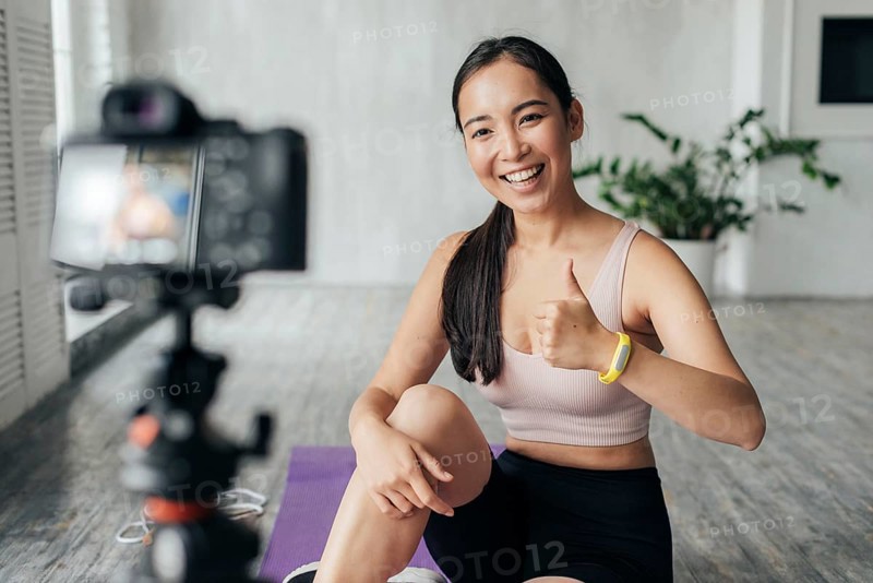 Woman sportswear vlogging
