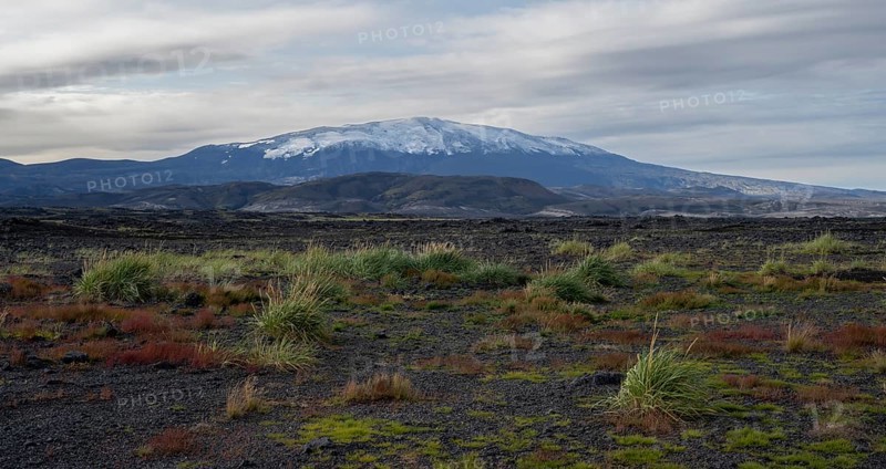 Landscape around snow-covered volcano Hekla