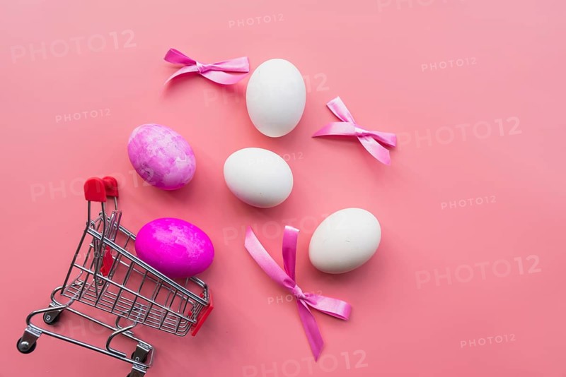 Easter eggs with bows cart