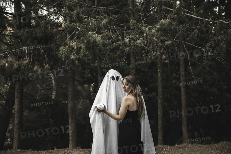 Ghost lady holding hands park