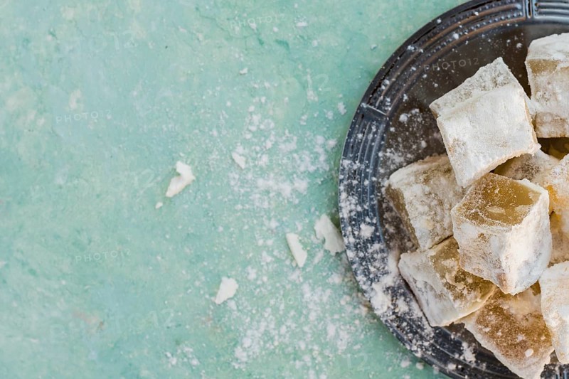 Turkish delight plate blue table