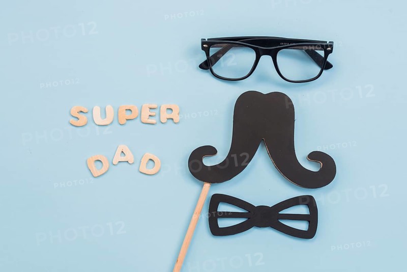 Super dad inscription with glasses mustache