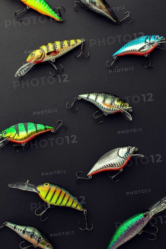 Flay lay pf multicolored fishing bait