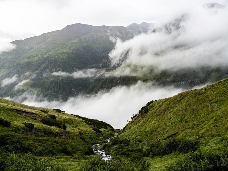 Morning fog drifts over a mountain ridge