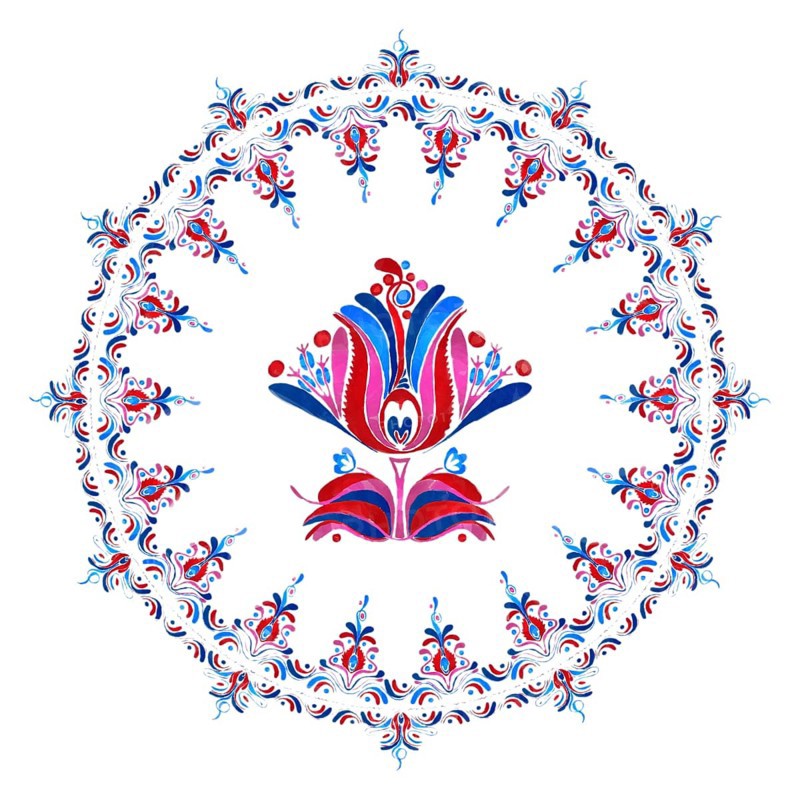Watercolor Hungarian embroidery symbol over white background
