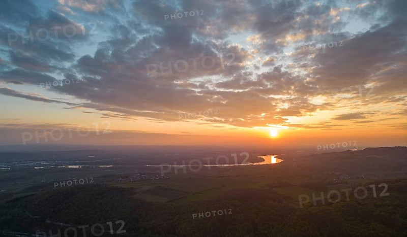 Aerial view of sunrise over the Danube