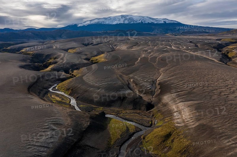 Landscape around snow-covered volcano Hekla