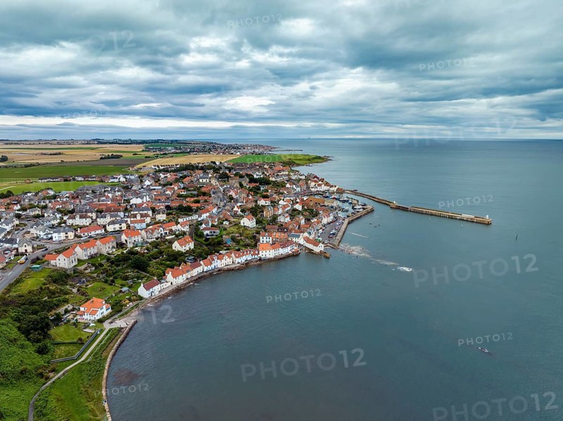 Aerial view of the fishing village of Pittenweem on the Firth of Forth