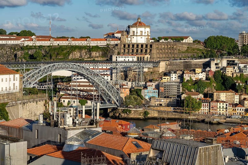 View from the Miradouro da Vitoria of the Mosteiro da Serra do Pilar monastery in gaia and the Ponte Dom Luis I bridge
