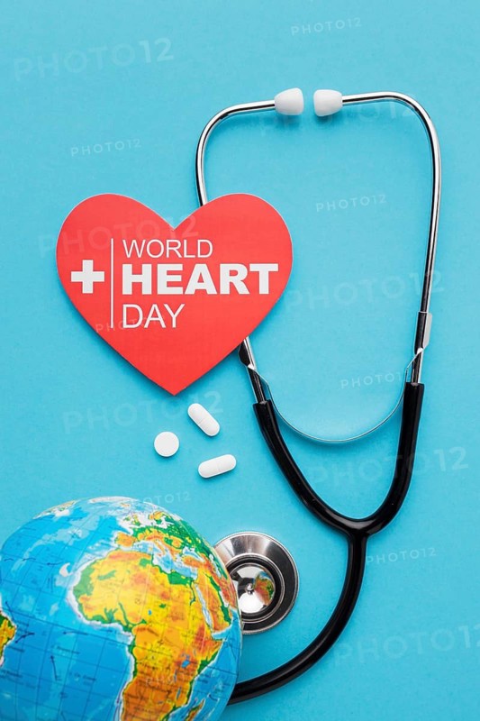 Top view world heart day concept with earth