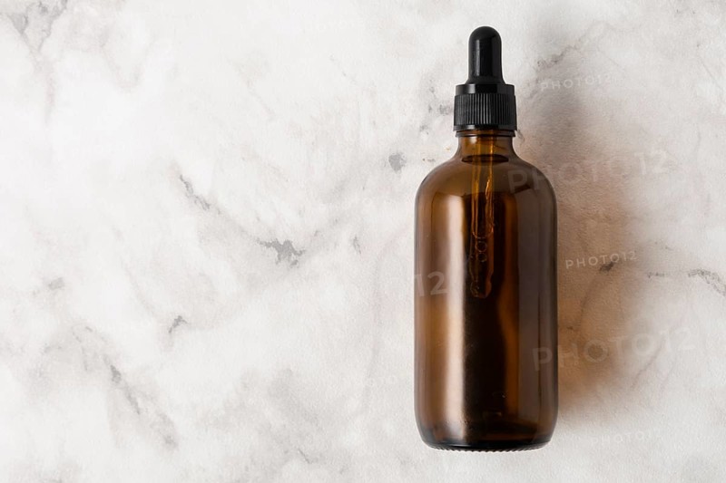 Top view bottle oils with copy space