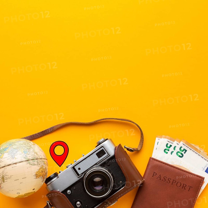 Flat lay tourist objects arrangement