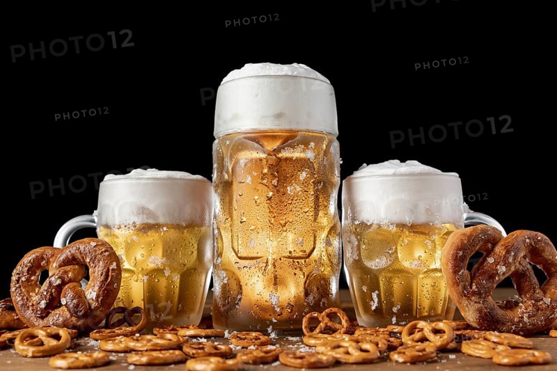 Traditional bavarian beer pretzels table
