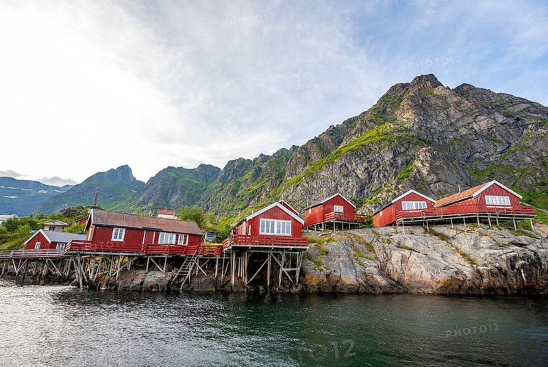 Traditional red rorbuer wooden cabins