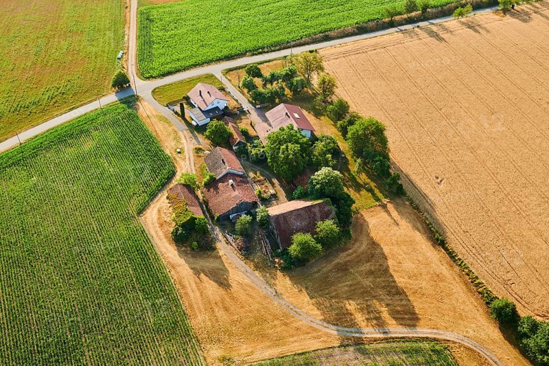 Aerial view over the fields and forests near Woerth an der Donau