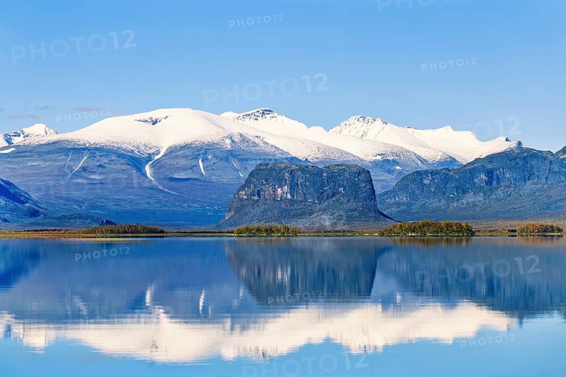 Scenic view at mountain lake in Sarek national park in autumn