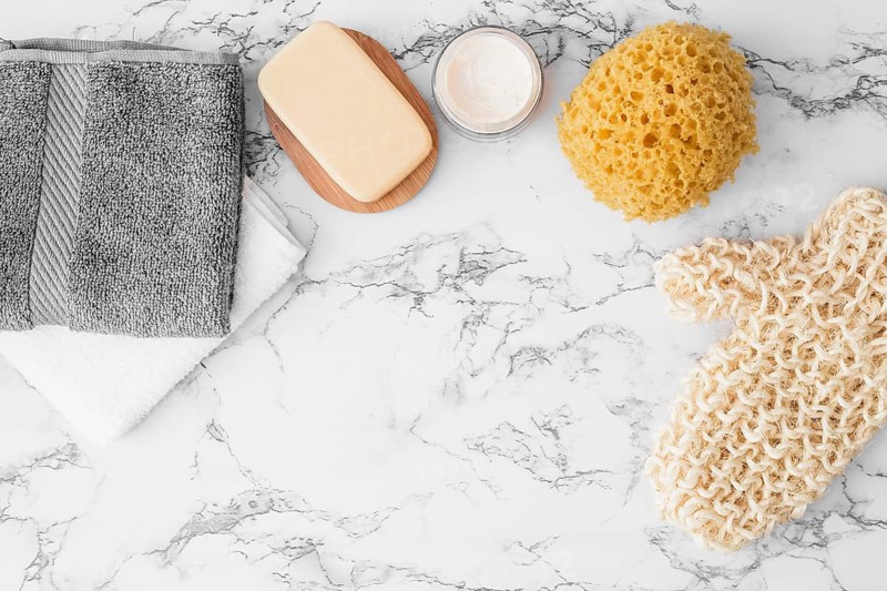 Towels soap moisturizing cream sponge scrub glove marble