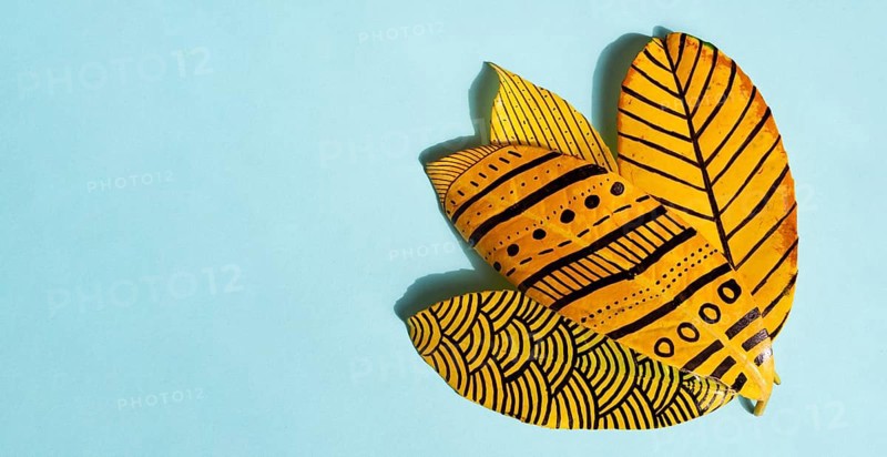 Abstract paint drawings ficus golden leaves