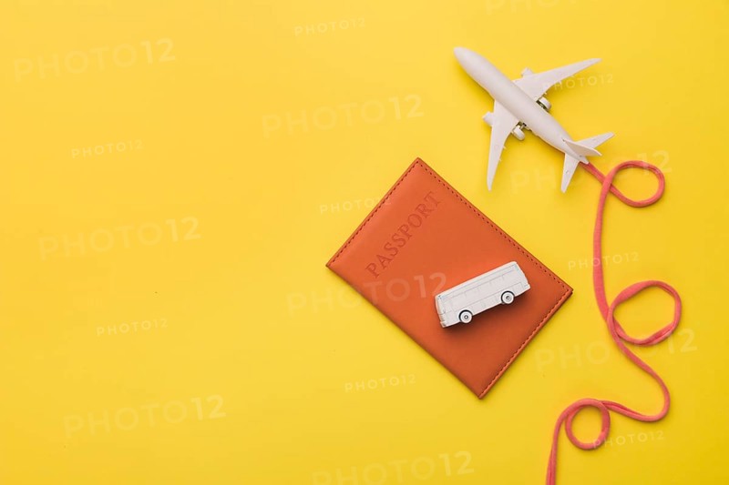 Composition toy jet with airline passport bus