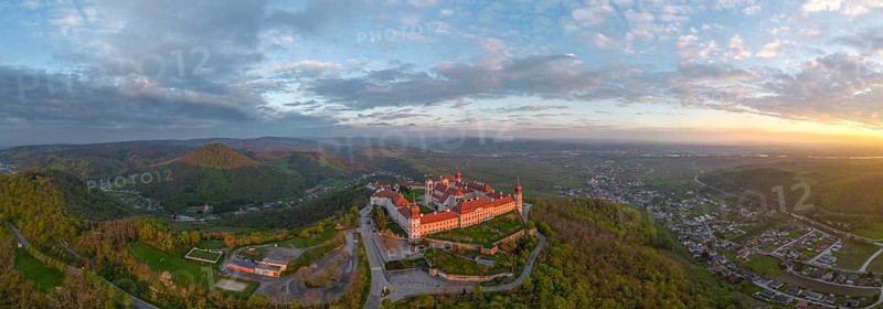 Aerial view of Goettweig Abbey at sunrise