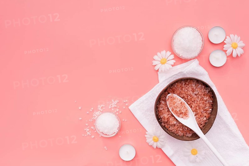 Top view bath salts chamomile flowers