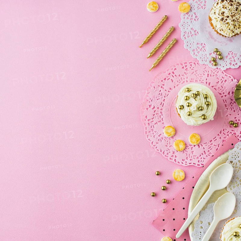 View cupcakes candies candles pink backdrop