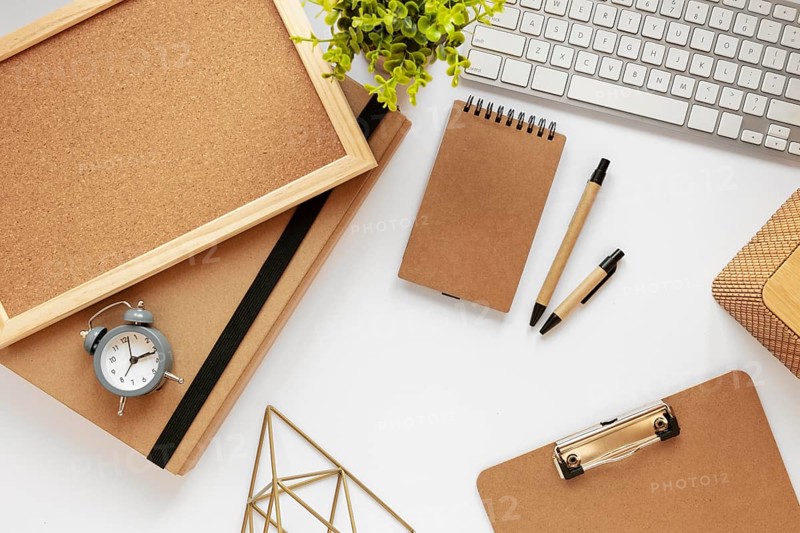 Top view assortment natural material stationery