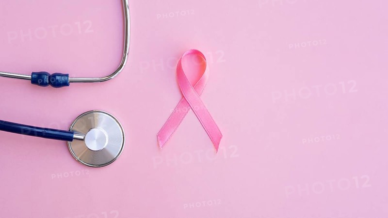 Top view pink ribbon with stethoscope