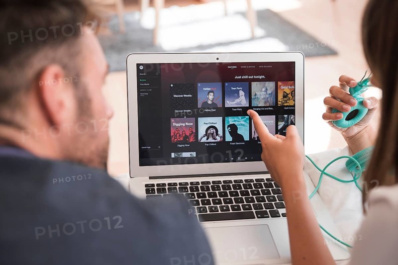 Close up laptop with spotify app