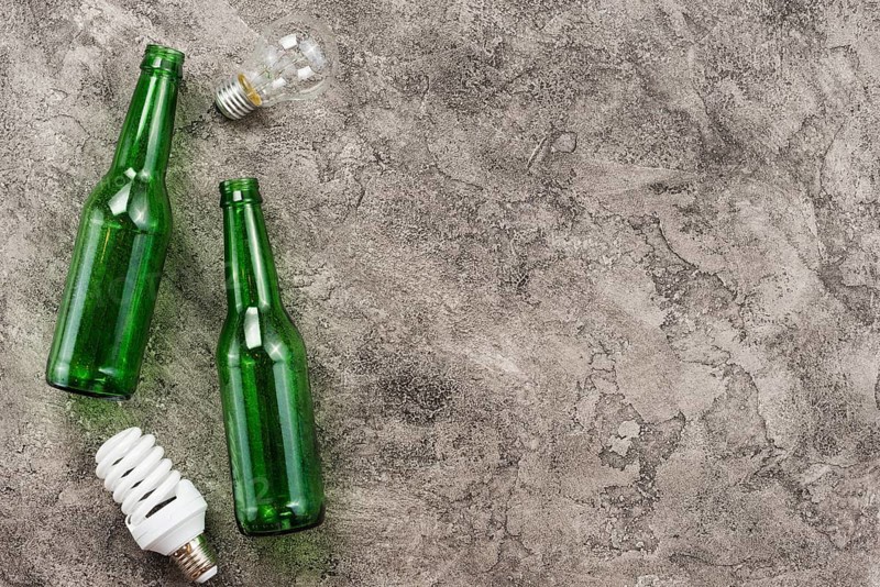 Green empty bottles used lightbulbs